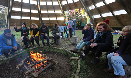 1:1 Making - Eden Fire Pit Shelter designed and built by 1st year architecture students - ( click to enlarge » )